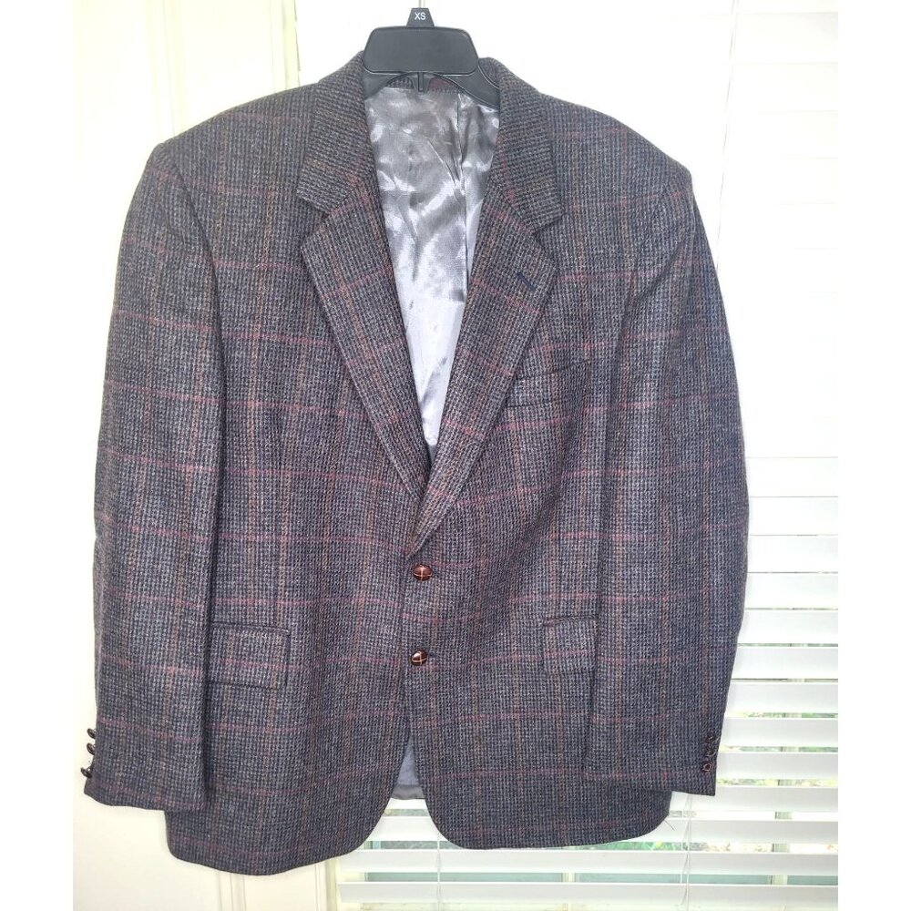 VTG Mens Wool Blazer 46R Gray Red Tweed Yorkshire Jacket Academia Professor